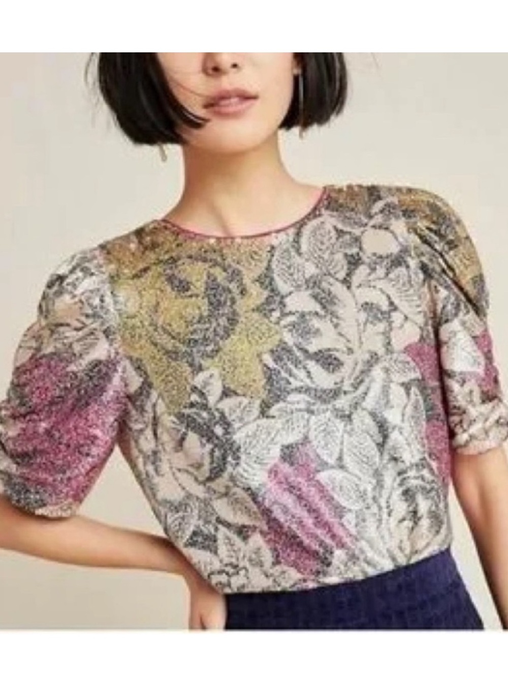 Anthropologie Marie Floral Sequined Blouse
